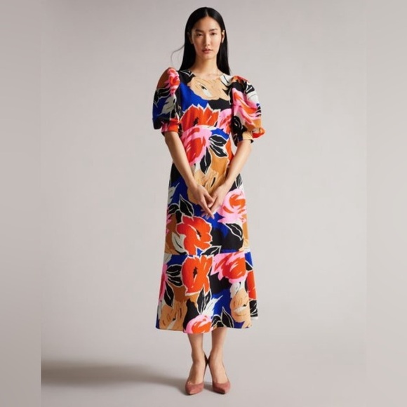 NEW w/Tags TED BAKER Harpia Floral Midi Dress with Zipper Closure US Size 4 - Picture 2 of 13
